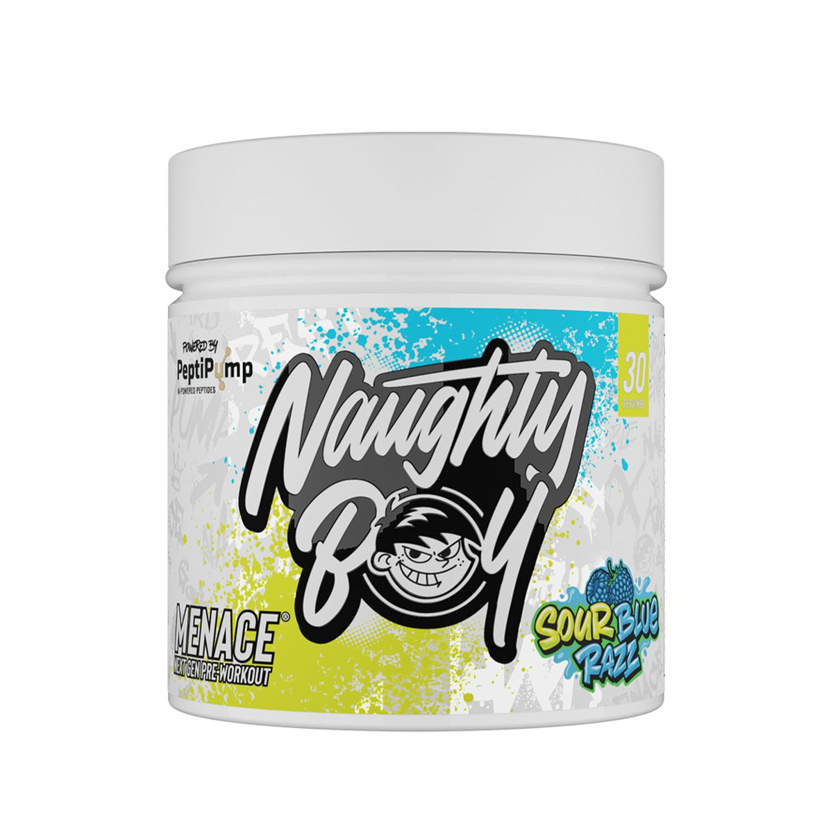 Pot de 210 g Naughty Boy Menace V2 goût Sour Blue Razz, pré-entraînement