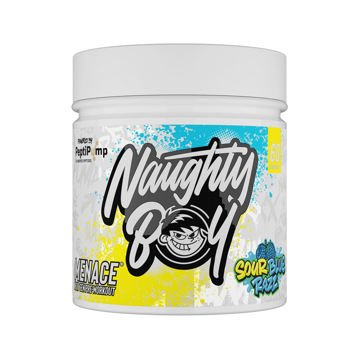 Pot de 420 g Naughty Boy Menace V2 goût Sour Blue Razz, pré-entraînement