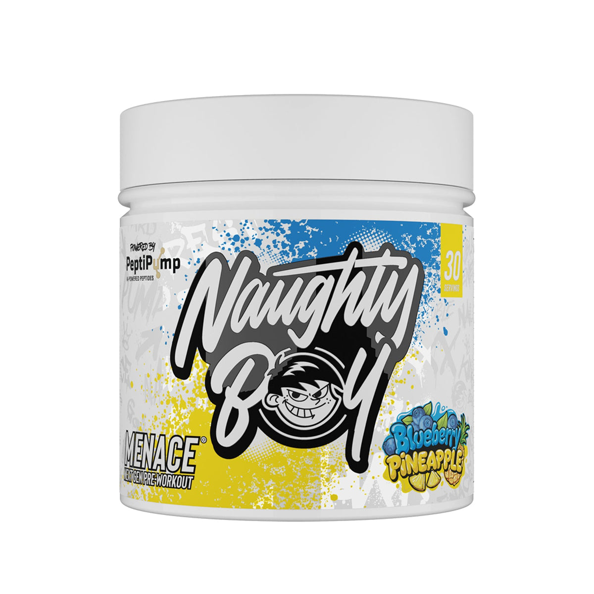 Pot de 210 g Naughty Boy Menace V2 goût Blueberry Pineapple, pré-entraînement