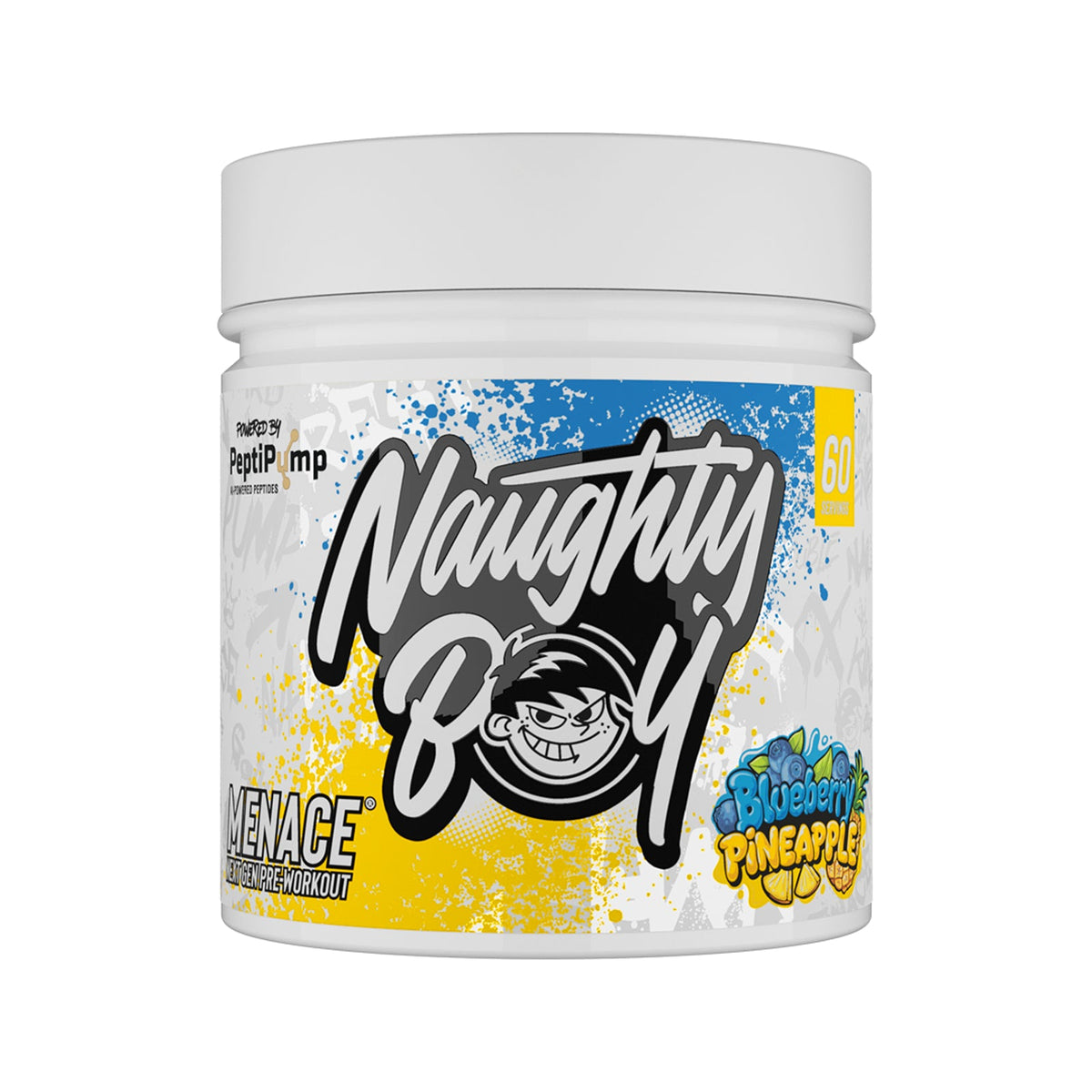 Pot de 420 g Naughty Boy Menace V2 goût Blueberry Pineapple, pré-entraînement