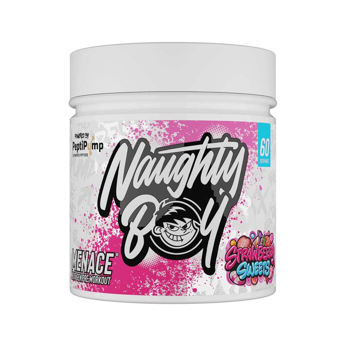 Pot de 420 g Naughty Boy Menace V2 goût Strawberry Sweets, pré-entraînement
