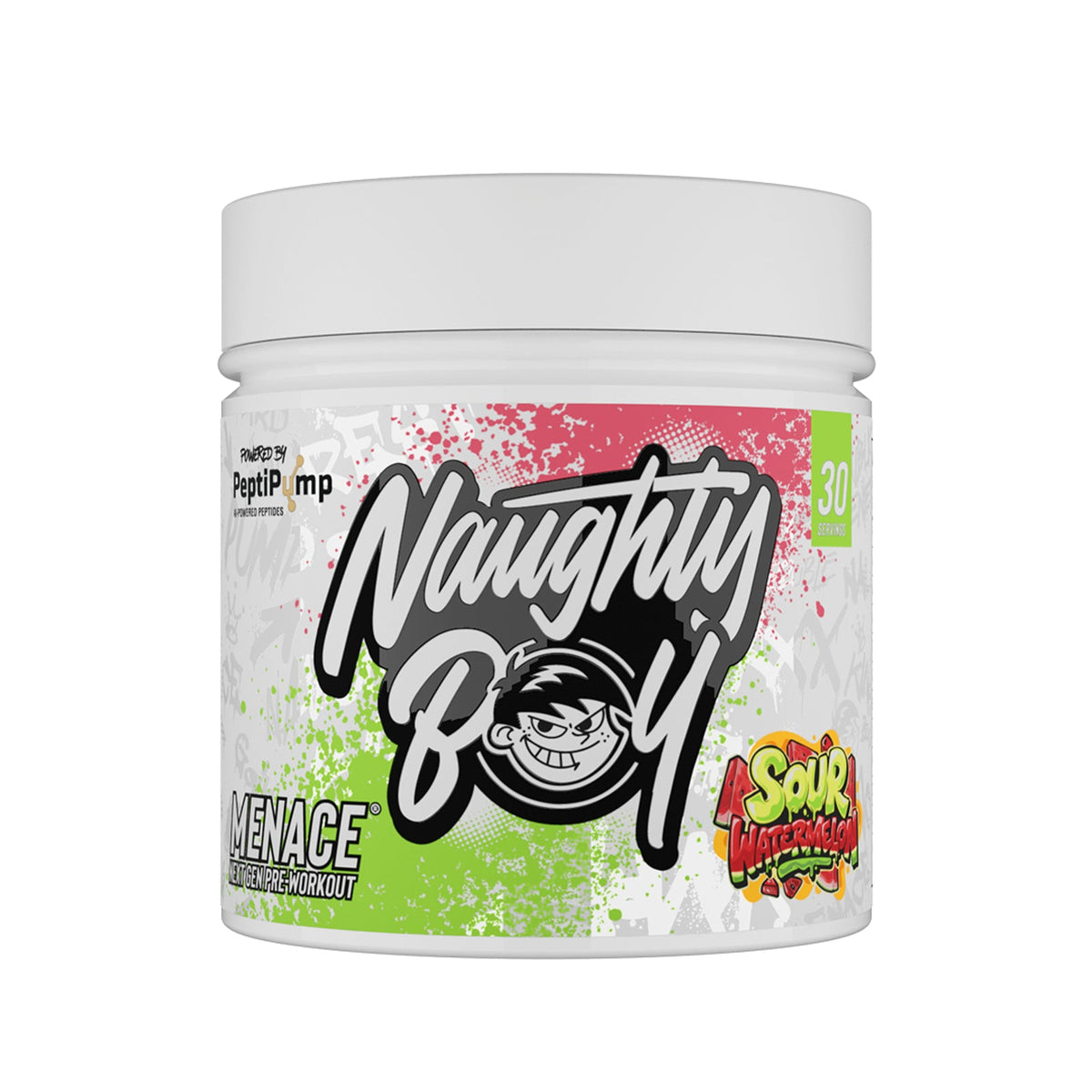 Pot de 210 g Naughty Boy Menace V2 goût Sour Watermelon, pré-entraînement