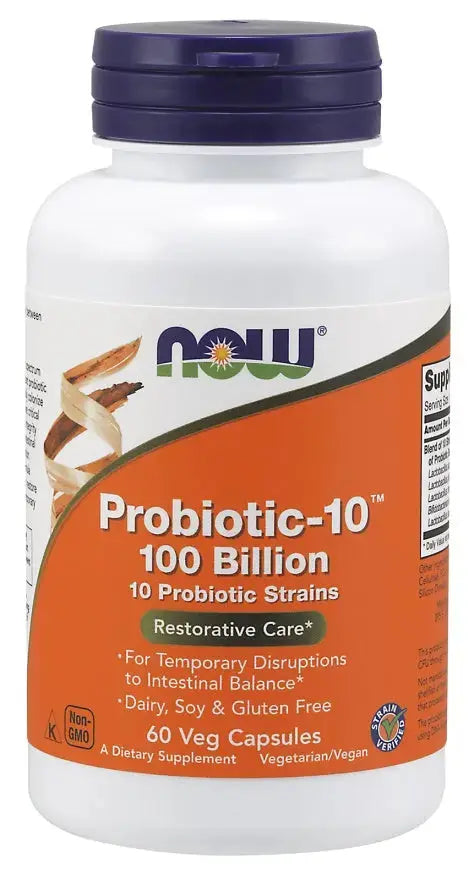 Probiotic-10 100 milliards de CFU — formule probiotique haute puissance et stabilité NOW FOODS