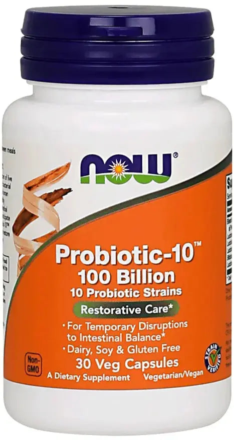 Probiotic-10 100 milliards de CFU — formule probiotique haute puissance et stabilité NOW FOODS