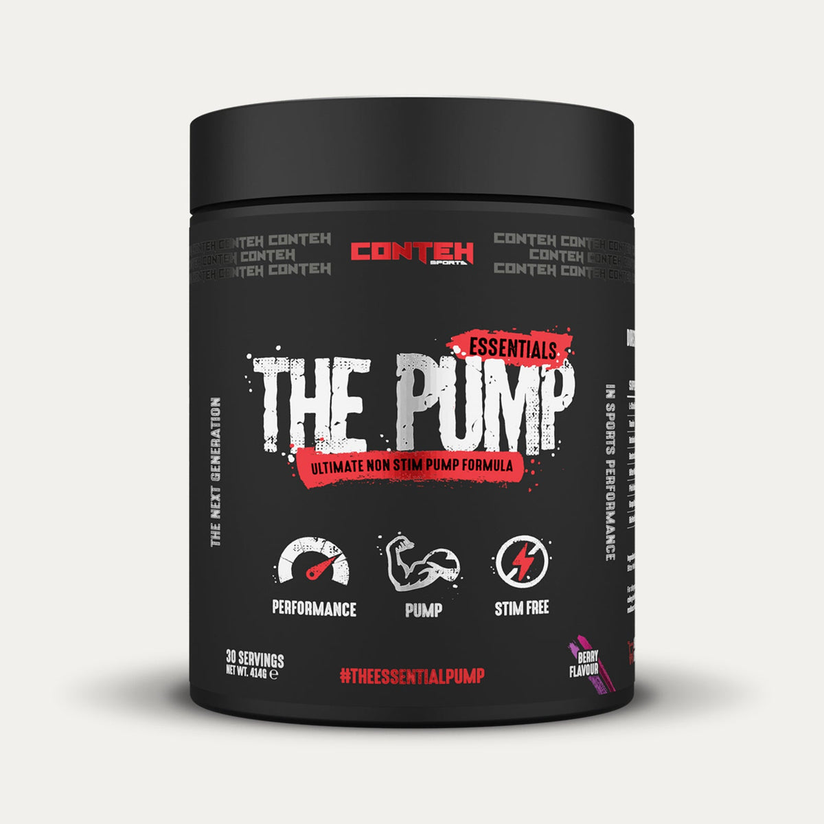Pot de Conteh Sports The Pump, avant-séance sans stimulant à la L-citrulline, saveur Fruits Rouges