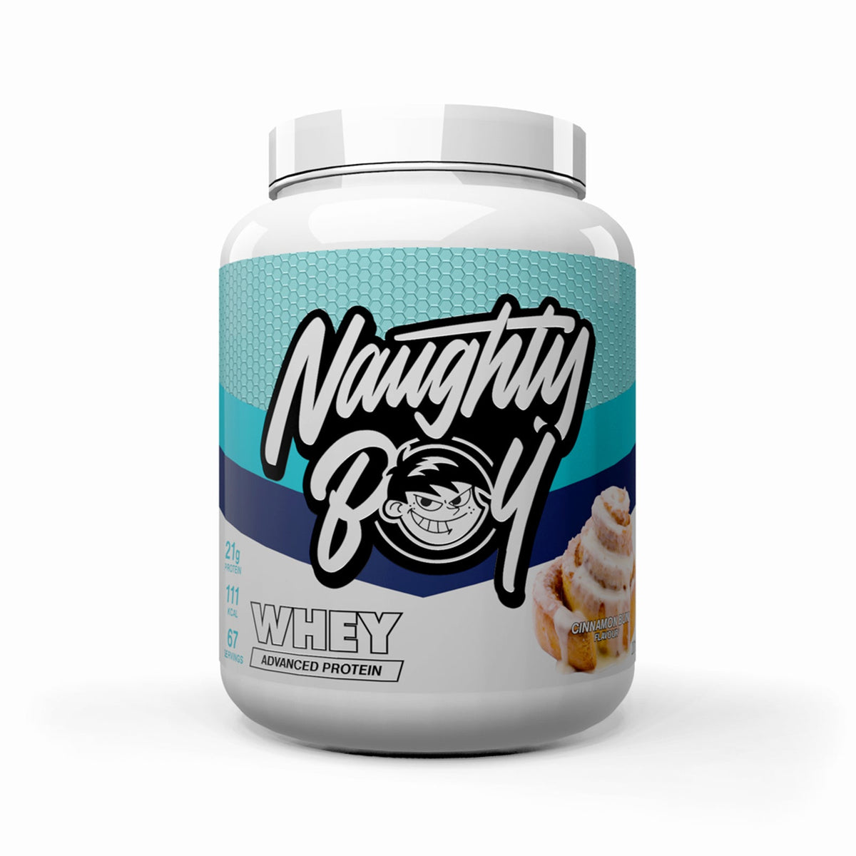 Pot de 2,01 kg Naughty Boy Advanced Whey goût Cinnamon Bun