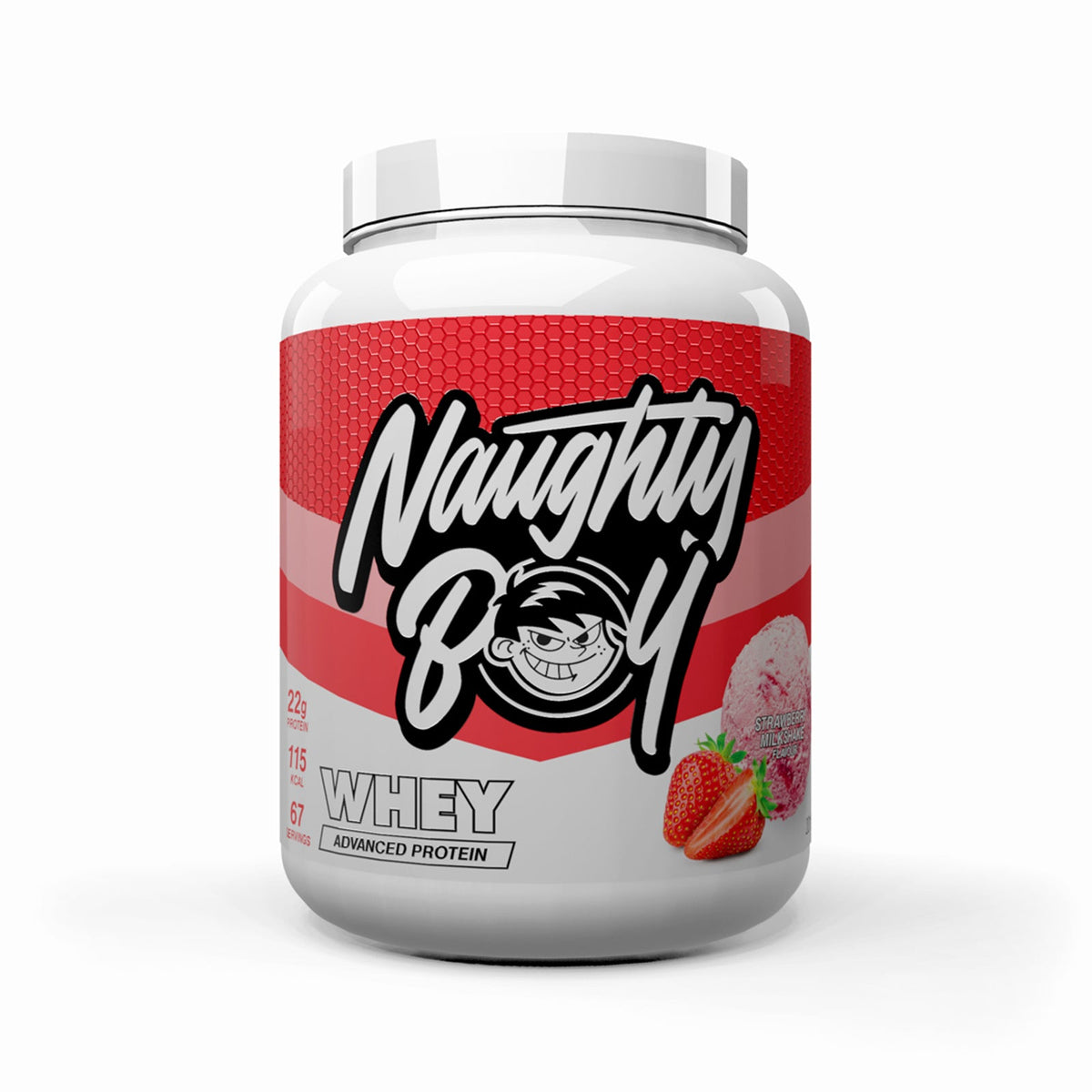 Pot de 2,01 kg Naughty Boy Advanced Whey goût Strawberry Milkshake