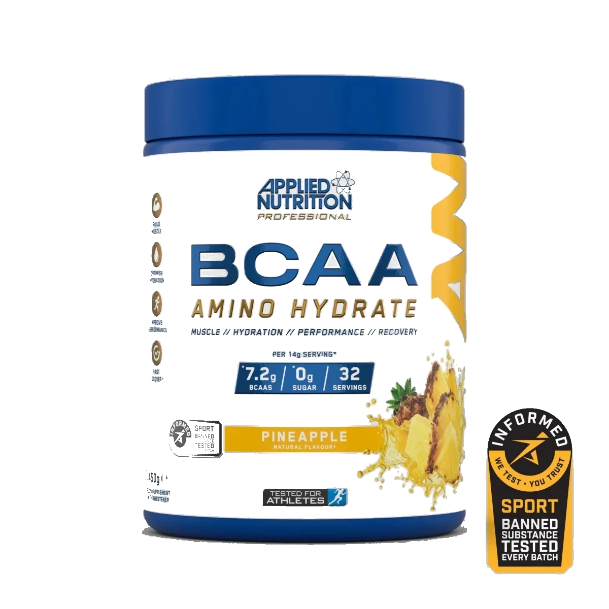 Pot d'Applied Nutrition BCAA Amino Hydrate, BCAA 2:1:1 et électrolytes, saveur Ananas