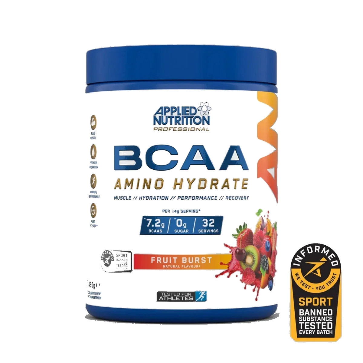 Pot d'Applied Nutrition BCAA Amino Hydrate, BCAA 2:1:1 et électrolytes, saveur Fruits Mélangés
