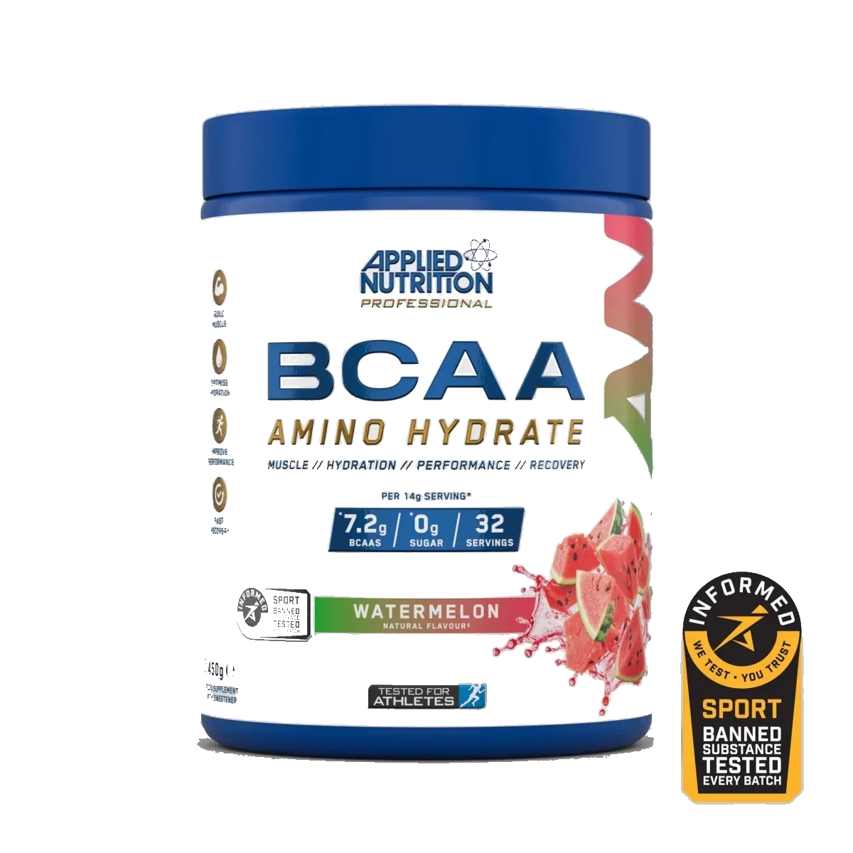 Pot d'Applied Nutrition BCAA Amino Hydrate, BCAA 2:1:1 et électrolytes, saveur Pastèque