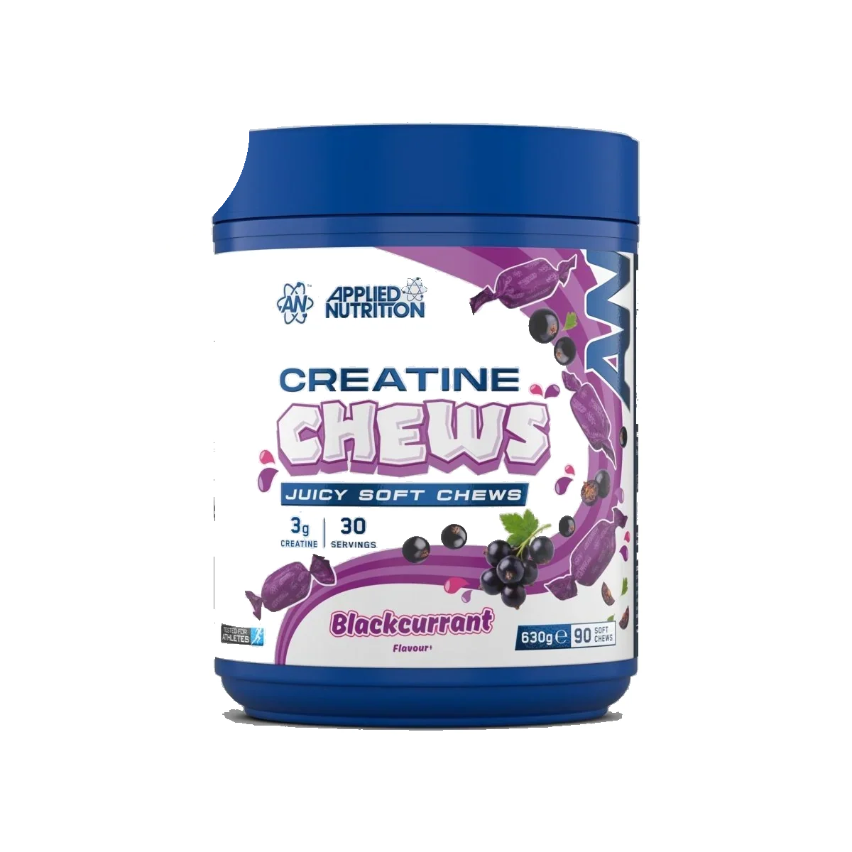 Pot d'Applied Nutrition Creatine Chews, comprimés à mâcher à la créatine monohydrate, saveur Cassis
