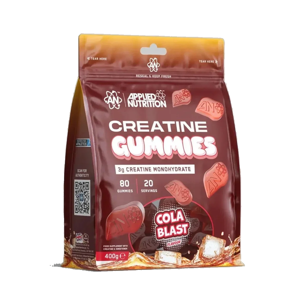Pot d'Applied Nutrition Creatine Gummies, gommes à la créatine monohydrate, saveur Cola