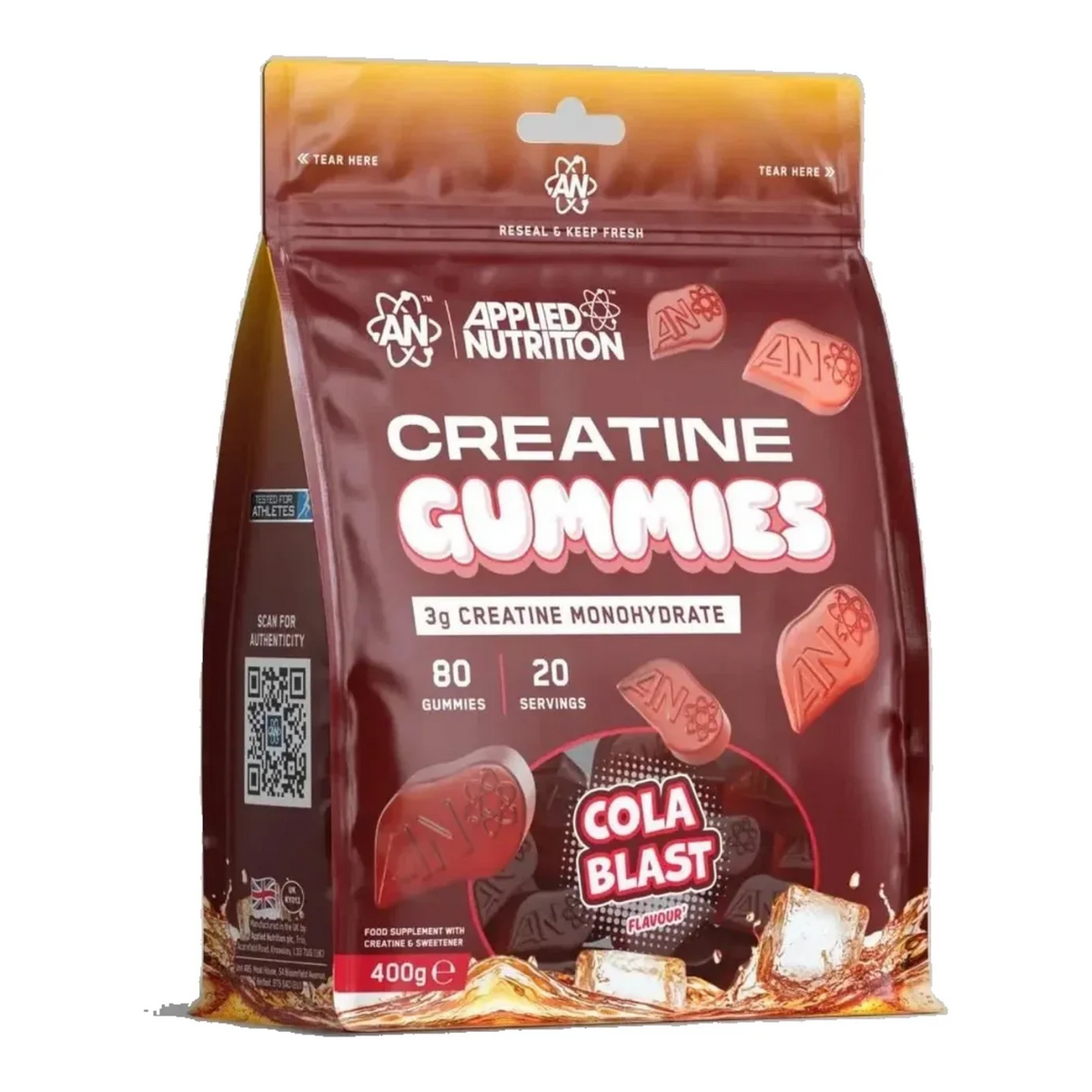 Pot d'Applied Nutrition Creatine Gummies, gommes à la créatine monohydrate, saveur Cola