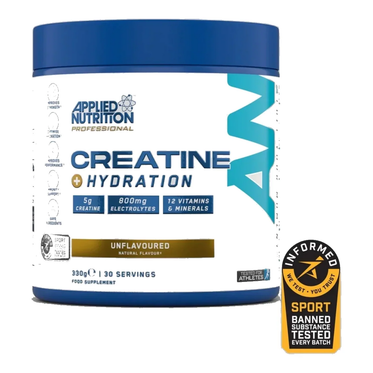 Pot d'Applied Nutrition Creatine + Hydration, créatine et électrolytes, version Nature 330 g