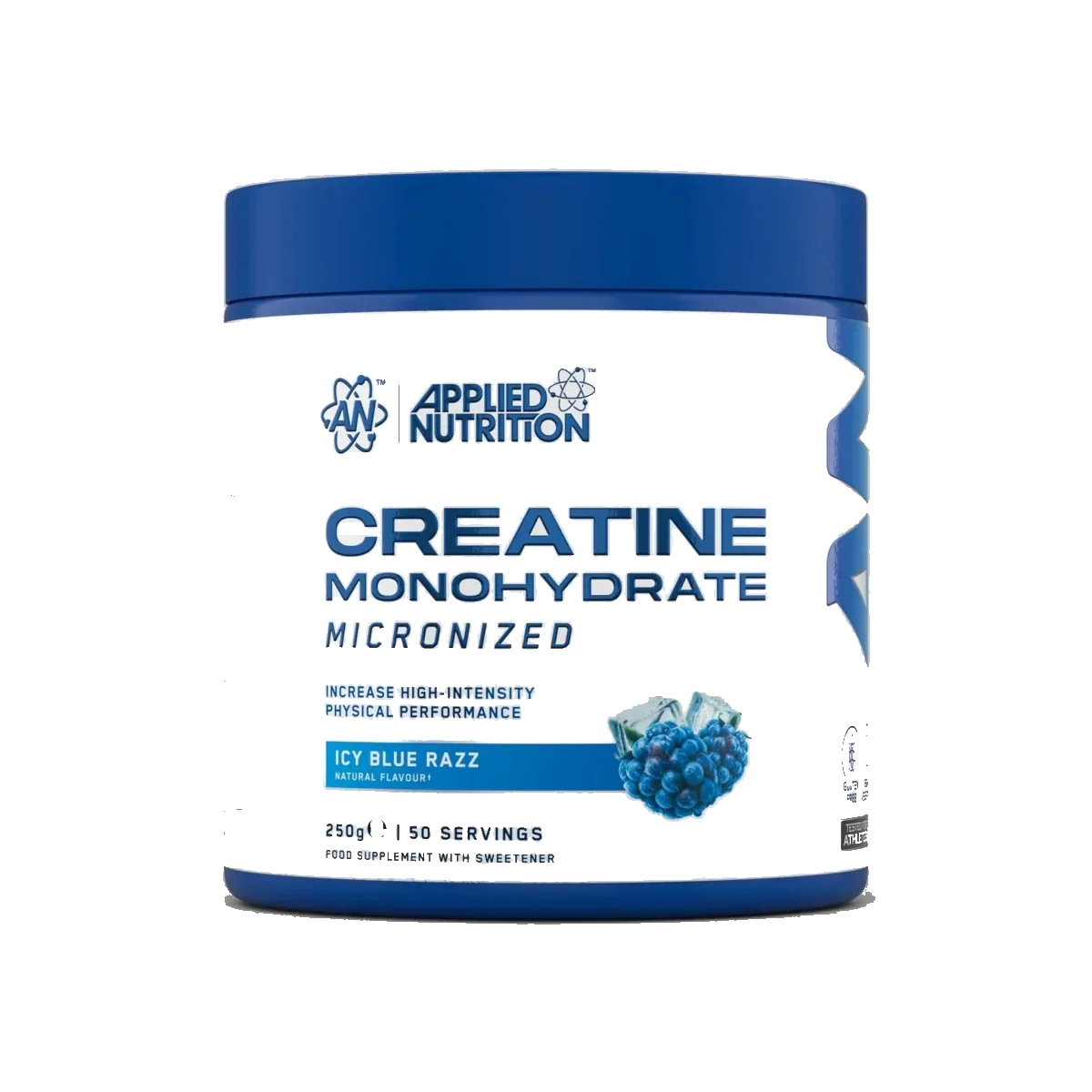 Pot d'Applied Nutrition Créatine Monohydrate 250 g, saveur Icy Blue Razz