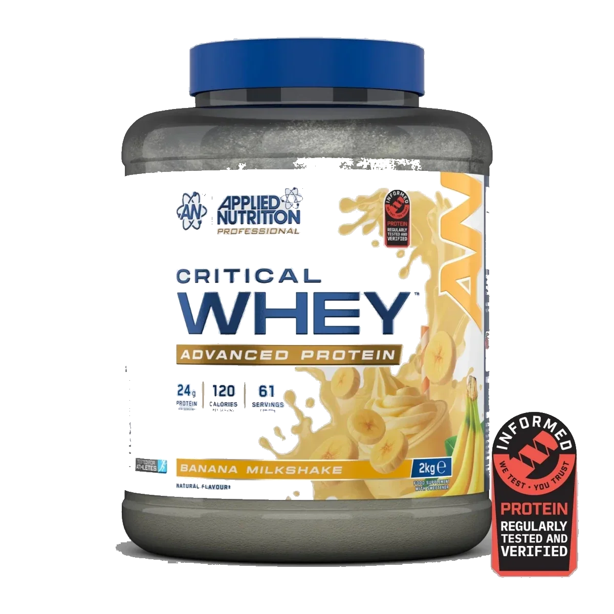 Pot d'Applied Nutrition Critical Whey, whey protéine, saveur Banane, 2 kg