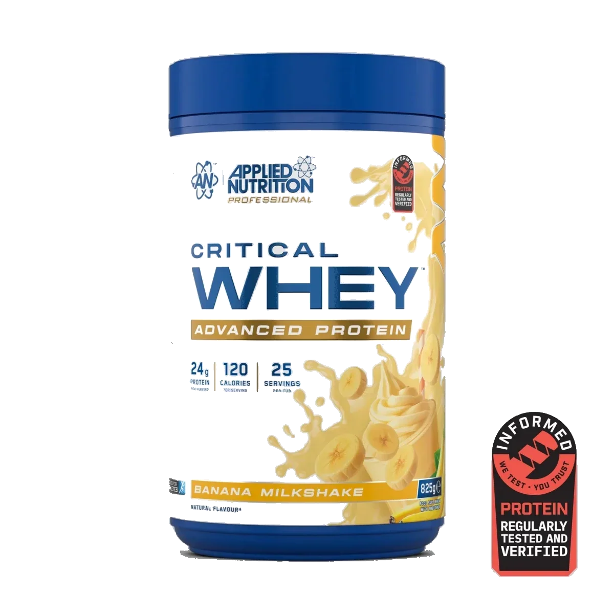 Pot d'Applied Nutrition Critical Whey, whey protéine, saveur Banane, 825 g