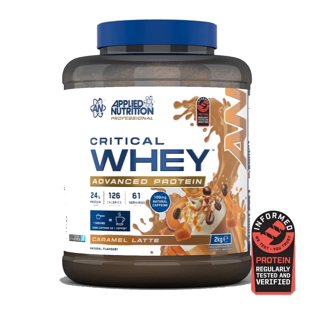 Pot d'Applied Nutrition Critical Whey, whey protéine, saveur Caramel Latte, 2 kg