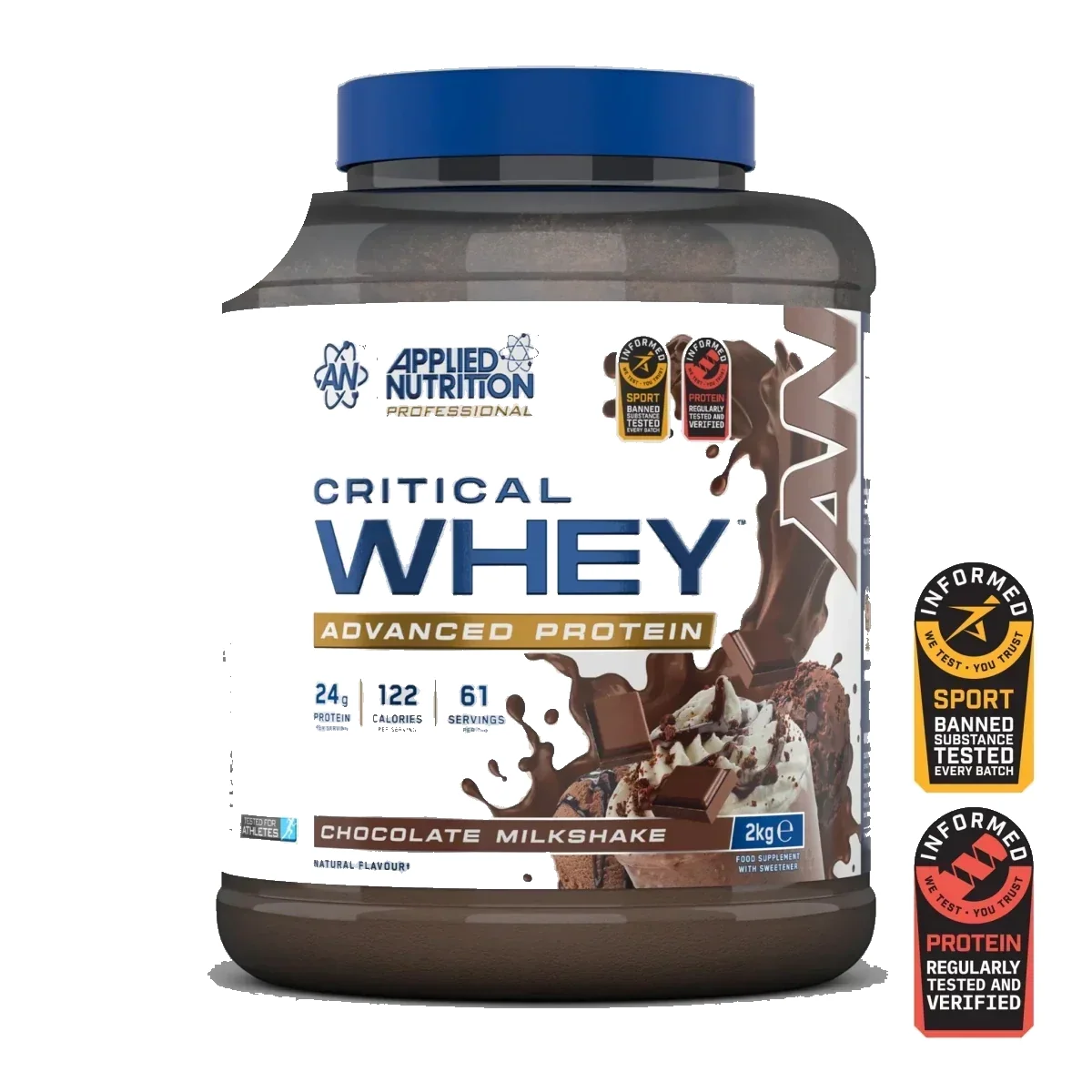 Pot d'Applied Nutrition Critical Whey, whey protéine, saveur Chocolat, 2 kg
