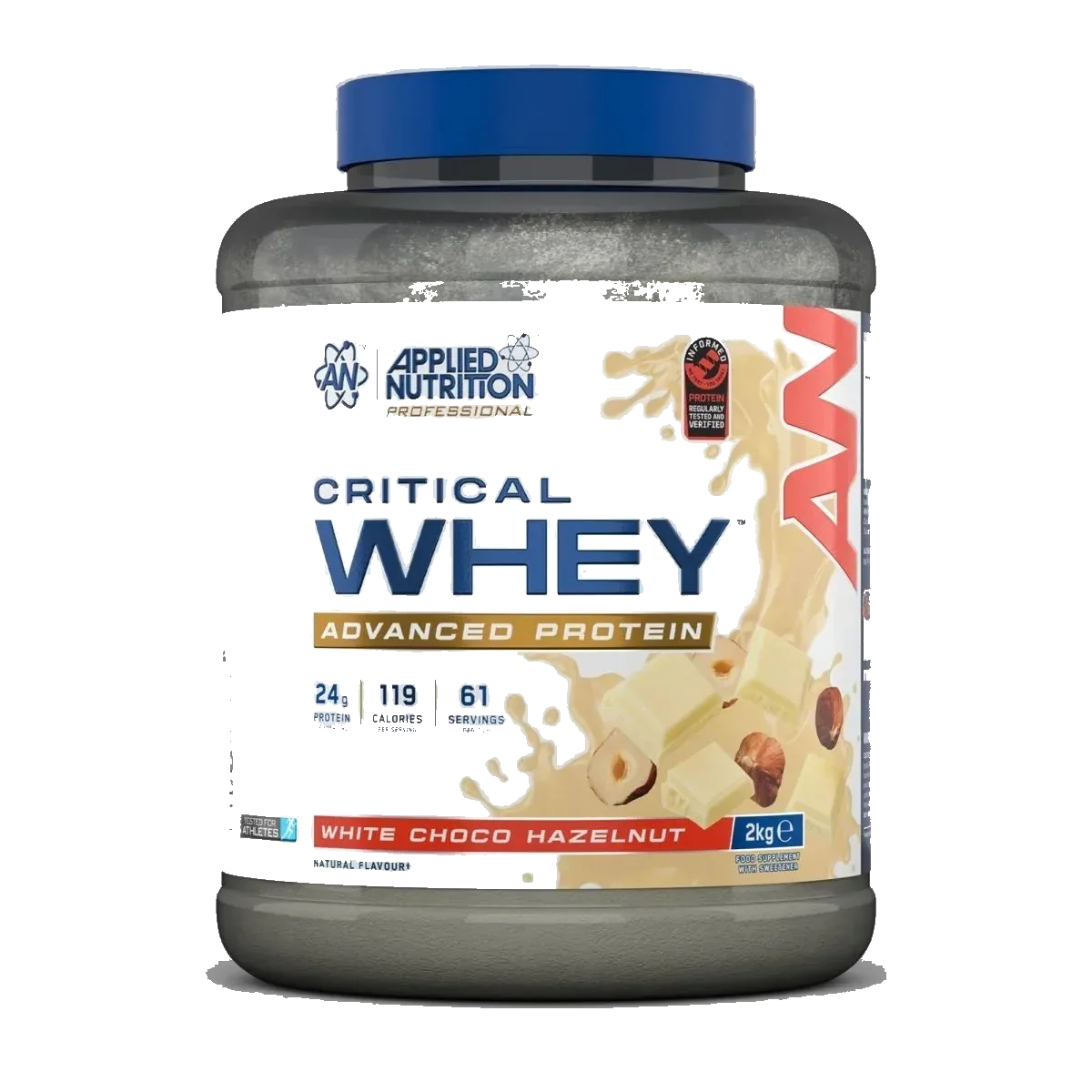 Pot d'Applied Nutrition Critical Whey, whey protéine, saveur Chocolat Blanc Noisette, 2 kg