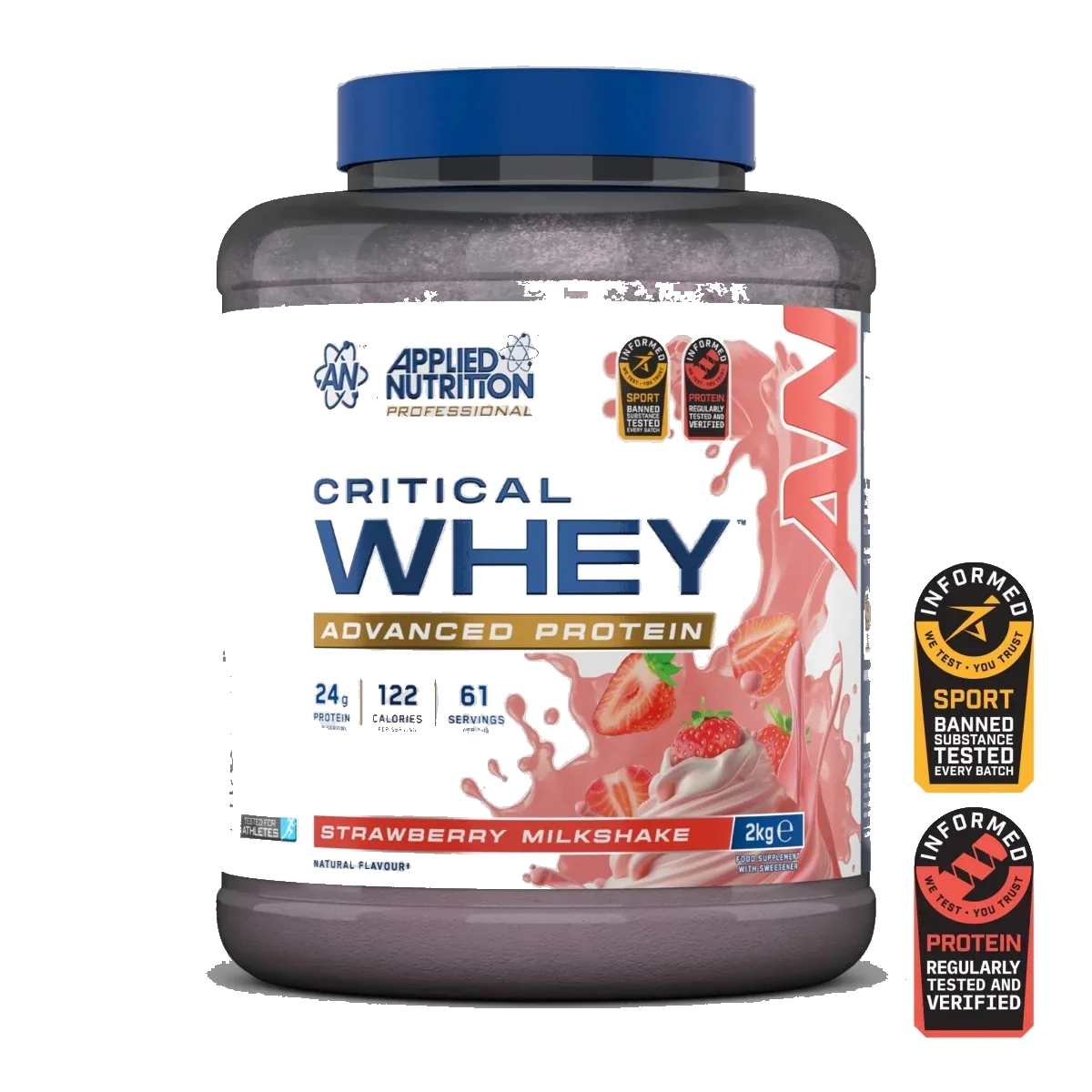 Pot d'Applied Nutrition Critical Whey, whey protéine, saveur Fraise, 2 kg