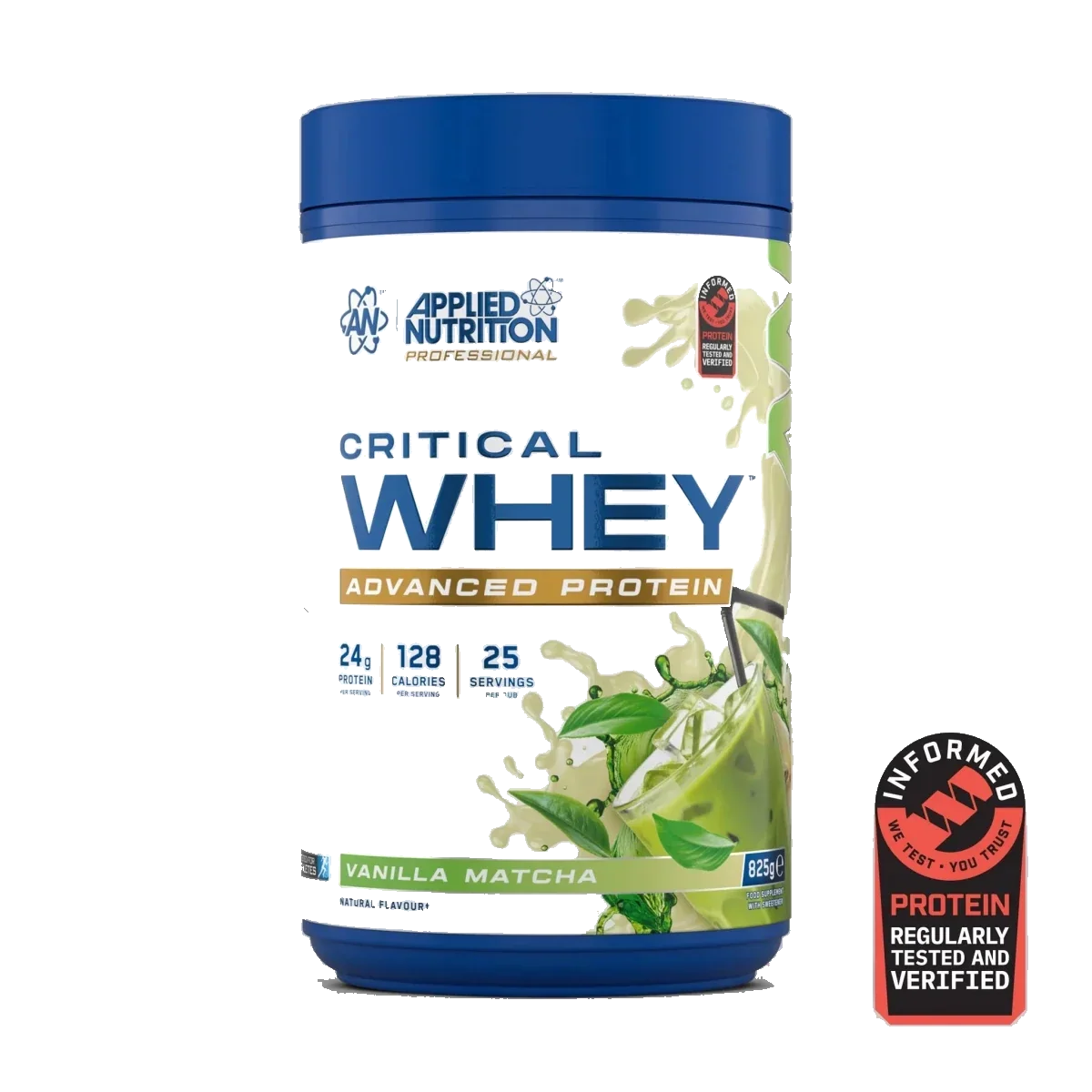 Pot d'Applied Nutrition Critical Whey, whey protéine, saveur Vanille Matcha, 825 g