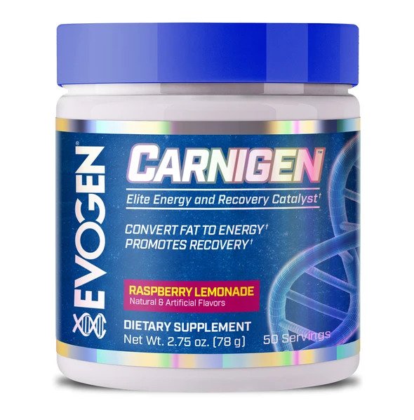 Pot d'Evogen Carnigen Powder, carnitine en poudre sans stimulant, saveur Limonade Framboise