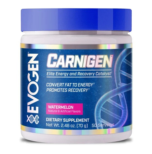 Pot d'Evogen Carnigen Powder, carnitine en poudre sans stimulant, saveur Pastèque