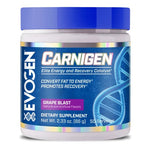 Pot d'Evogen Carnigen Powder, carnitine en poudre sans stimulant, saveur Raisin