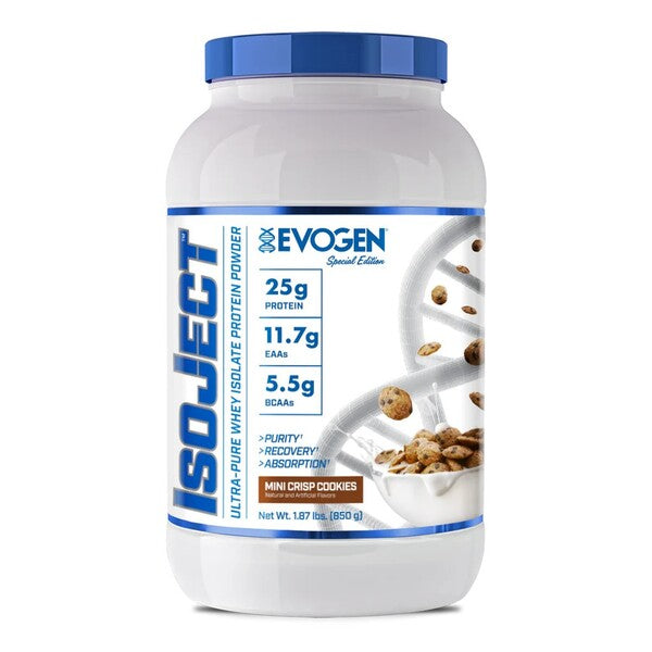 Pot d'Evogen IsoJect, isolat de whey filtré à froid, saveur Mini Cookies Croustillants