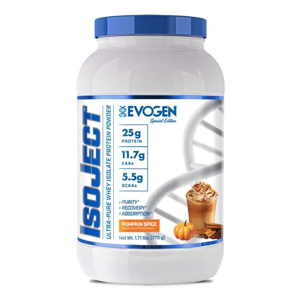 Pot d'Evogen IsoJect, isolat de whey filtré à froid, saveur Pumpkin Spice