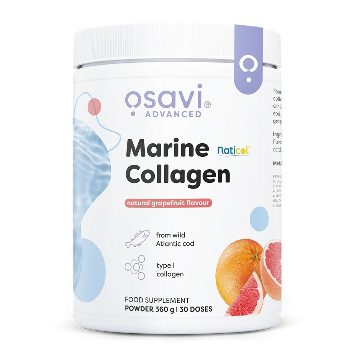 Osavi Collagène marin de cabillaud sauvage 360 g, flacon de pamplemousse