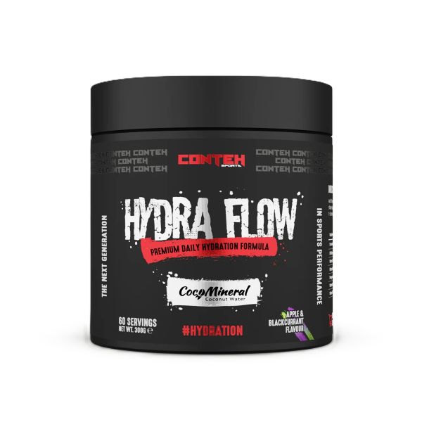 Pot de Conteh Sports Hydra Flow, formule d'hydratation à l'eau de coco, saveur Pomme Cassis