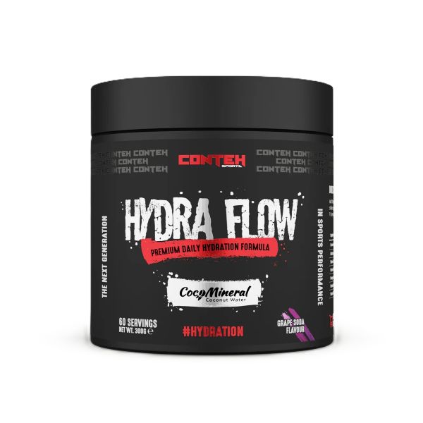 Pot de Conteh Sports Hydra Flow, formule d'hydratation à l'eau de coco, saveur Soda Raisin