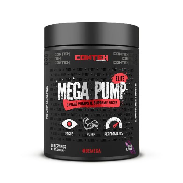 Pot de Conteh Sports Mega Pump Elite, avant-séance sans stimulant, saveur Raisin