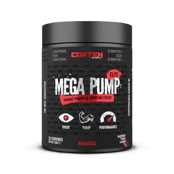 Pot de Conteh Sports Mega Pump Elite, avant-séance sans stimulant, saveur Framboise