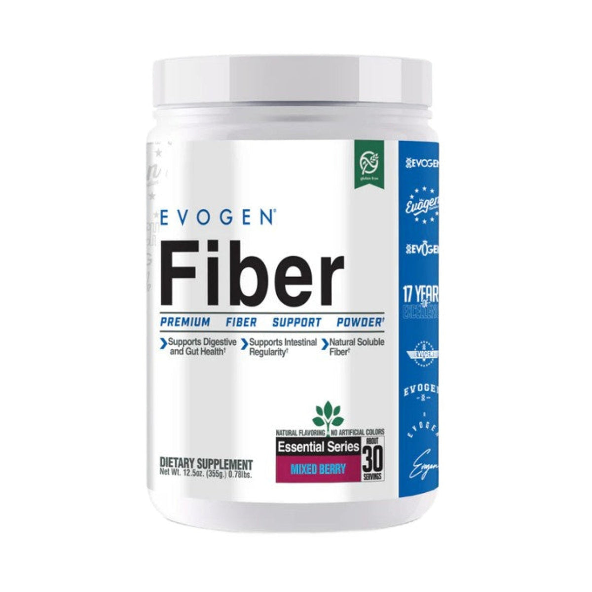 Pot d'Evogen Fiber, poudre de fibres psyllium et inuline, saveur Fruits Rouges