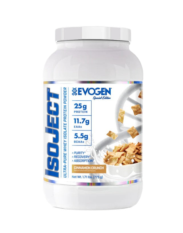 Pot d'Evogen IsoJect, isolat de whey filtré à froid, saveur Cannelle Croustillante