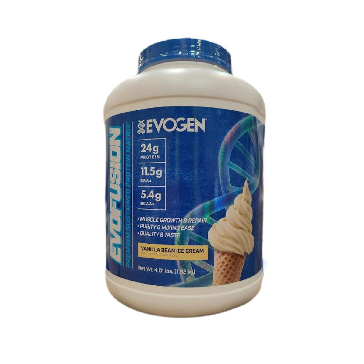 Pot d'Evogen Evofusion, mélange de trois protéines, saveur Vanille Glacée