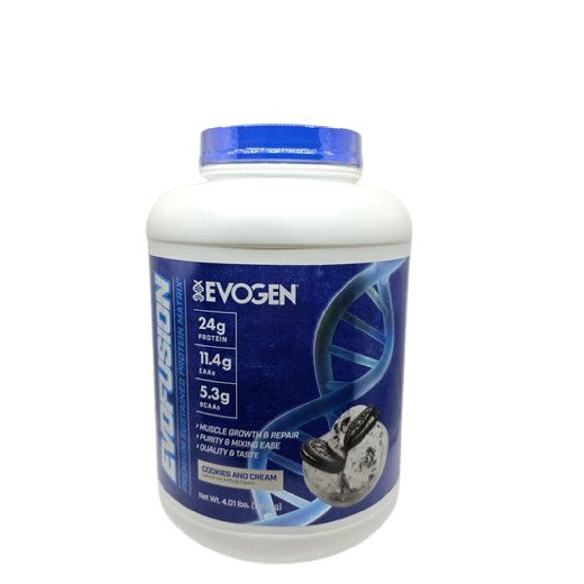Pot d'Evogen Evofusion, mélange de trois protéines, saveur Cookies & Cream