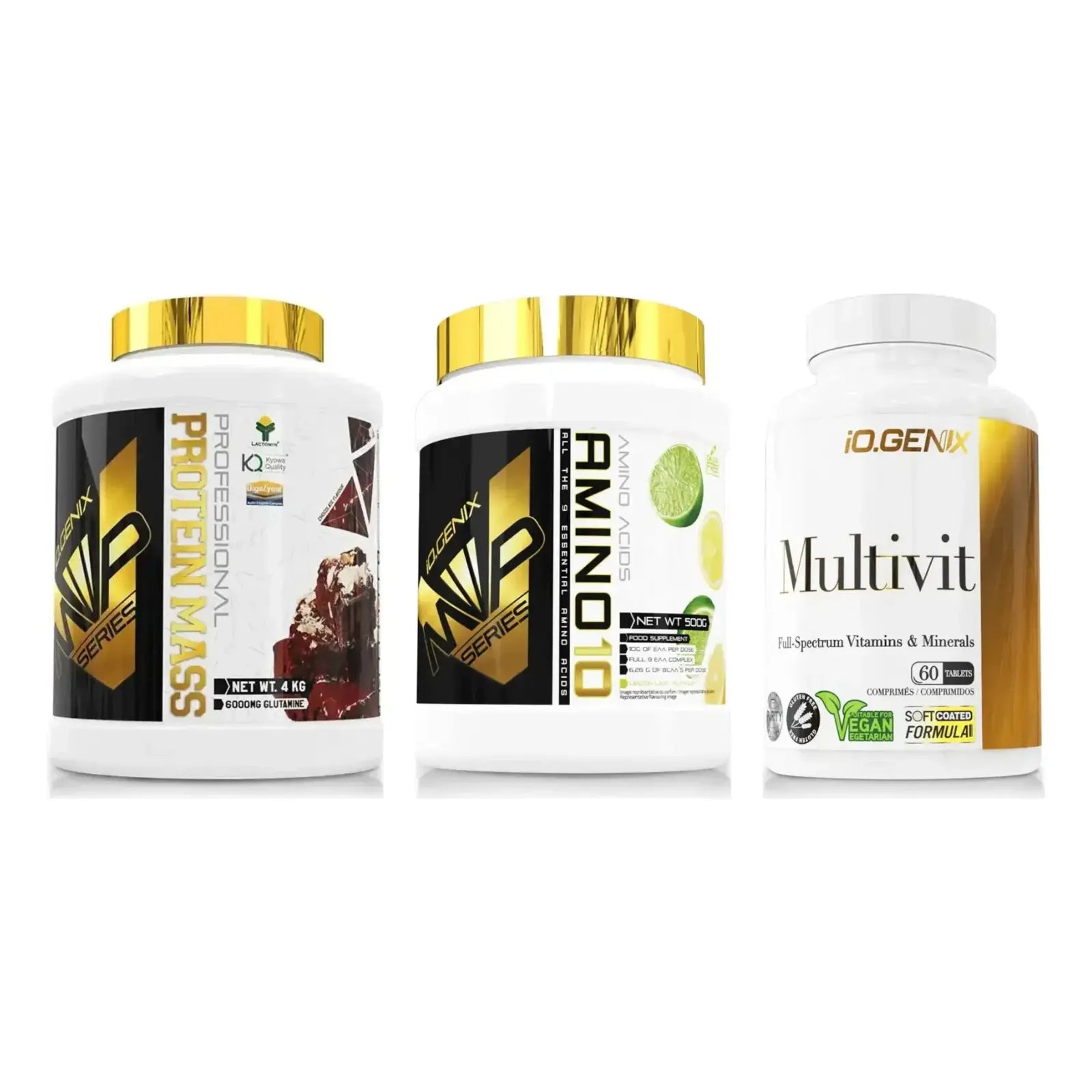 Pack prise de masse intermédiaire : IO Genix Protein Mass, Amino 10 et Multivit