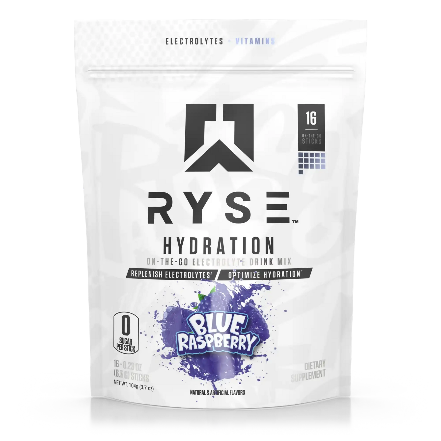 RYSE Hydration Sticks Blue Raspberry, sachet de 16 sticks d'électrolytes