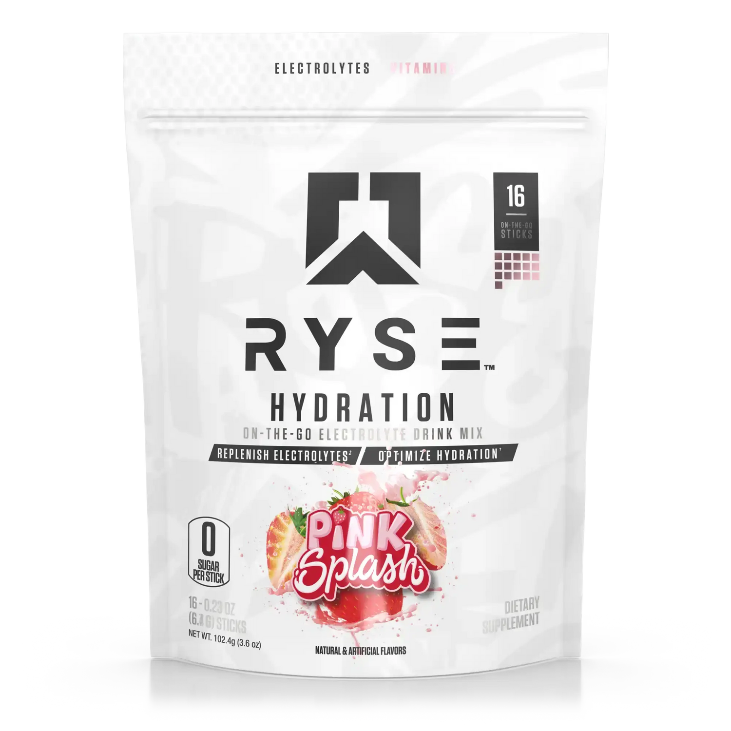 RYSE Hydration Sticks Pink Splash, sachet de 16 sticks d'électrolytes