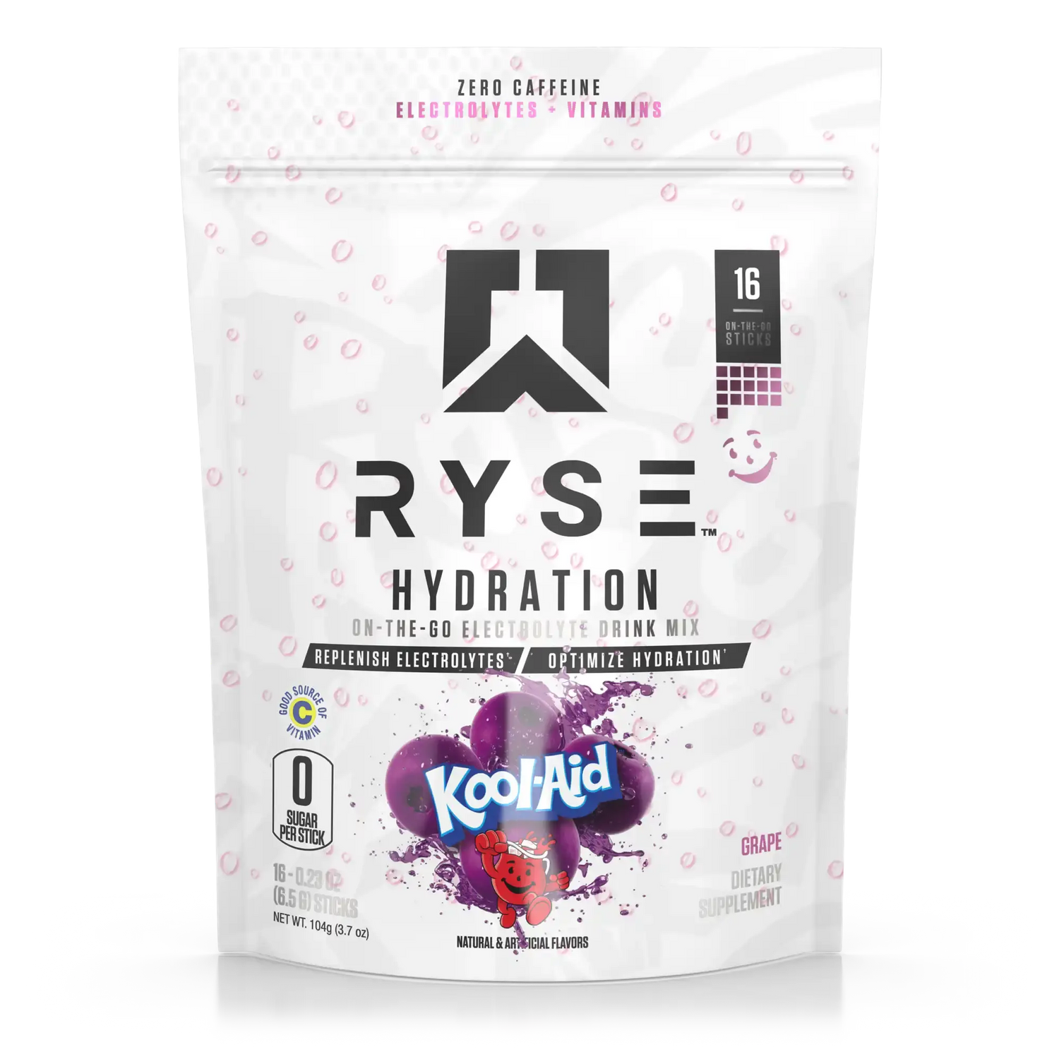 RYSE Hydration Sticks Kool-Aid Grape, sachet de 16 sticks d'électrolytes